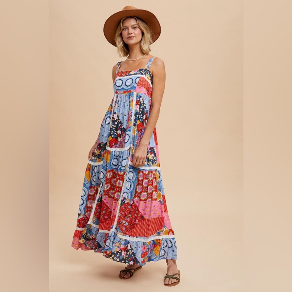 PATCHWORK TILED PRINT MAXI DRESS